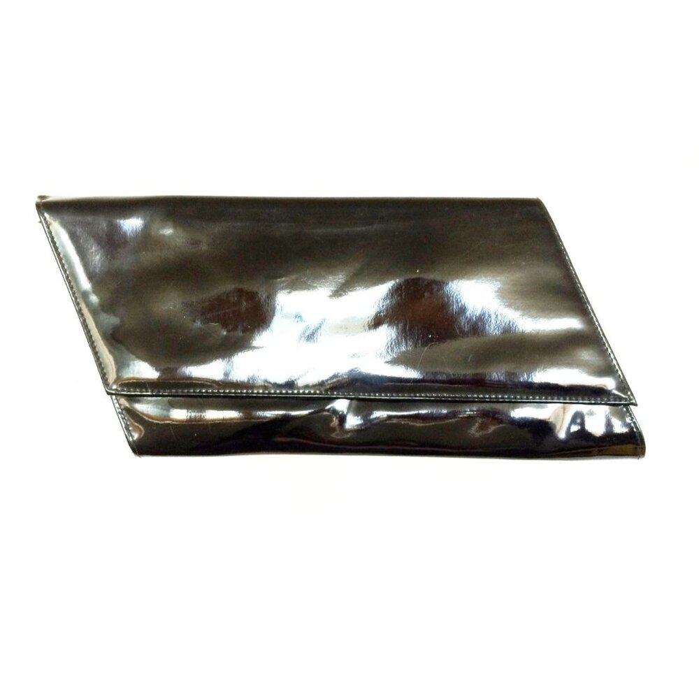 Black Patent Leather Clutch Wristlet Bag Modernist Vintage Accessory
